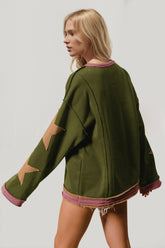 Double Take Star Patched Long Sleeve Sweatshirt OutfitFlow